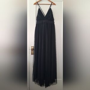 Black Crisscross Maxi Dress | Sheer Overlay | Deep V Neck | Plus Size 2X